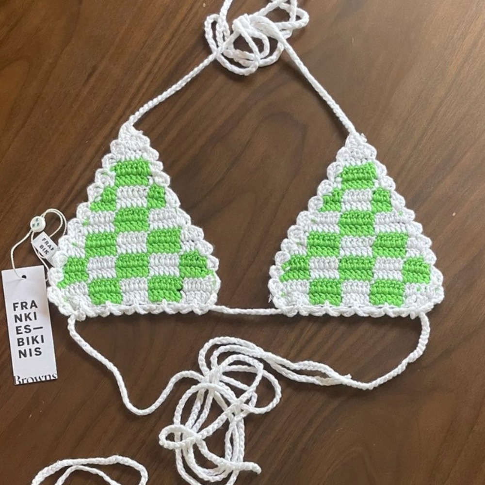 Frankie's Bikinis Green & White Checkered Crochet Bikini - Picture 3 of 5